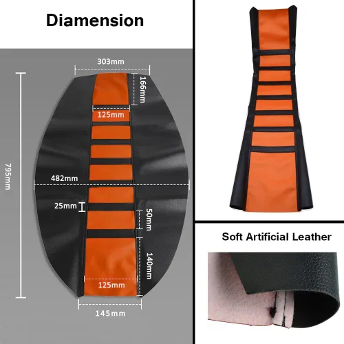 Vista 4 de Funda de asiento universal naranja agarre de goma suave para todas las motocicletas, motocross, SXC125, SXF250, EXC300, 450, 500, KX65, KX85
