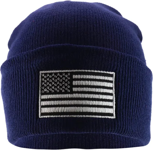 Vista 2 de Hecho en Estados Unidos Gris Bandera Americana Bordado Knit Cuff Long Beanie