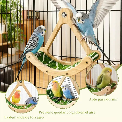 Vista 3 de FlidRunest Juguete de perca de pájaro mejorado con hamaca, juguete interactivo mecedora de periquitos, juguetes de forrajeo, hamaca de tela verde