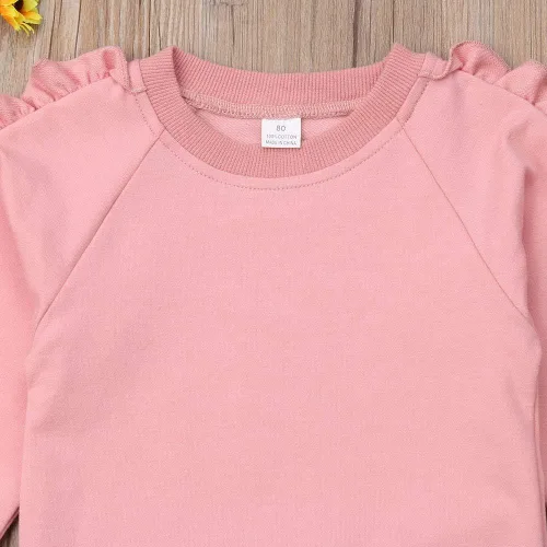 Vista 4 de Sudadera de manga larga con volantes, pantalones de mezclilla, 2 piezas