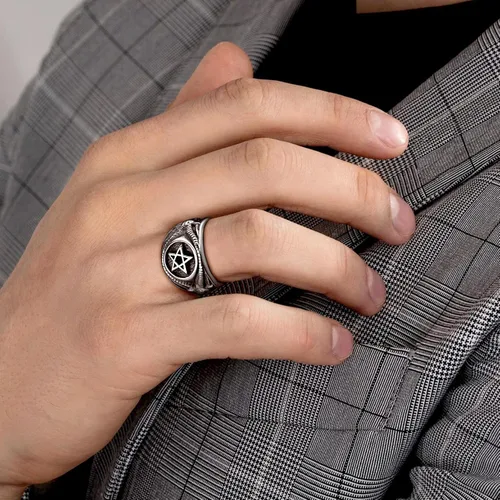 Vista 9 de FaithHeart Satanic Jewelry - Anillos de cabra baphomet con símbolo de Lucifer Satanás para hombres y mujeres talla 7891011121314 personalizado