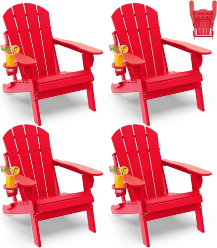 Vista 24 de GREENVINES Silla Plegable Adirondack Plástico HDPE Sillas para Fogata Todo Tiempo Portavasos Ártico para Terraza Patio Trasero Patio