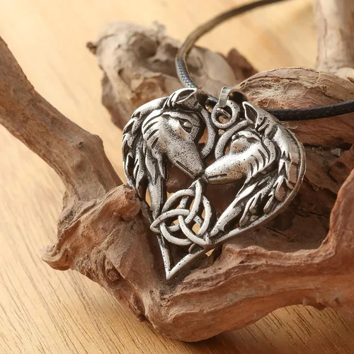 Vista 5 de HAQUIL Viking Jewelry - Collar con colgante de cuero para parejas de lobo para hombres y mujeres, 19.7 pulgadas, Metal
