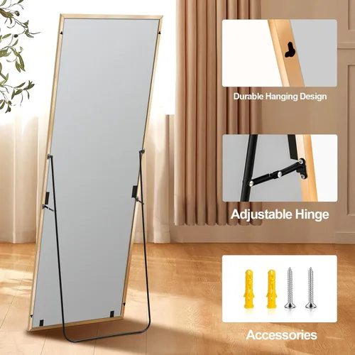 Vista 6 de GlasFlength Espejo rectangular de longitud completa de 64 x 21 pulgadas, espejo de pie para vestidor, dorado