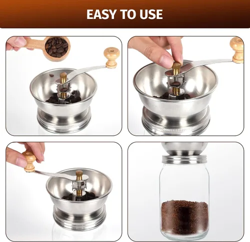 Vista 5 de Molinillo de café de tarro masón, accesorio de tapa manual para tarros Mason de boca regular, tapa de tarro Mason de acero inoxidable y rebabas