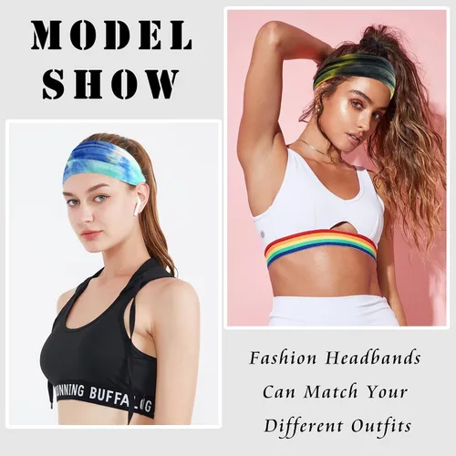 Vista 3 de FULZTEY Diademas para mujer, lindas diademas de teñido anudado a la moda, bohemias, elásticas, para yoga, entrenamiento, banda para el sudor