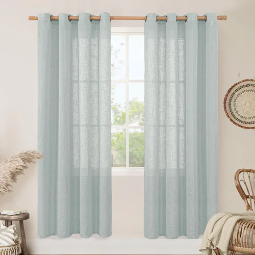 Vista 175 de LAMIT Cortinas de lino marrón caramelo para sala de estar, 84 pulgadas, de lino sintético, texturizado, filtrante de luz, paneles de privacidad