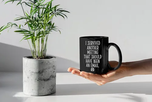 Vista 7 de Taza de café divertida con texto en inglés "I Survived Another Meeting That Should Have Been An Email Gift For Boss Office" "I Survived Another
