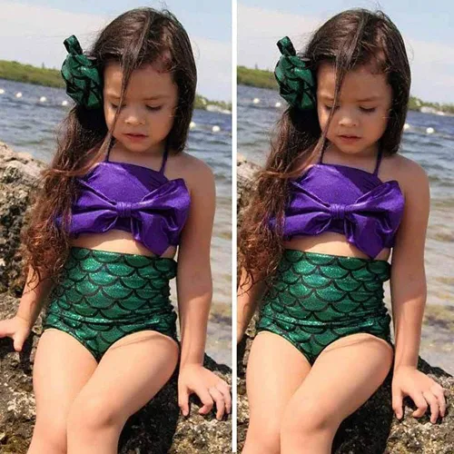 Vista 4 de Conjunto de traje de baño para niñas traje de baño de dos piezas con borlas diseño floral