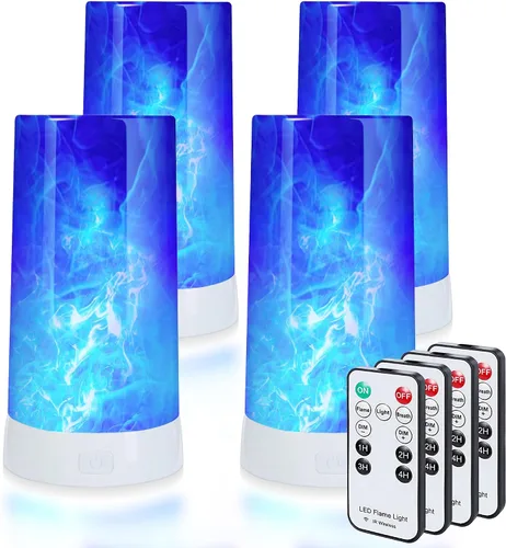 Vista 8 de 4 luces LED con efecto de llama, recargable por USB, 4 modos de luz parpadeante con temporizador remoto, efecto de detección de gravedad, base