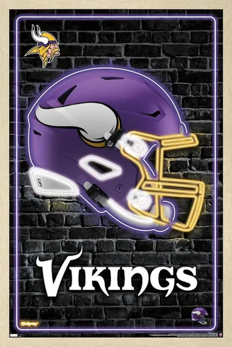 Vista 7 de Trends International NFL Minnesota Vikings - Póster de pared con casco neón 23, 22.4 pulgadas de largo x 14.7 pulgadas, versión enmarcada en madera