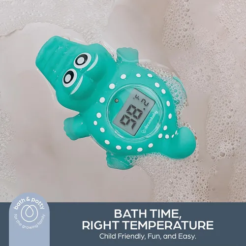 Vista 2 de Dreambaby Termómetro flotante de baño de cocodrilo, monitoreo de temperatura del agua para recién nacidos, bebés, niños pequeños, juguete