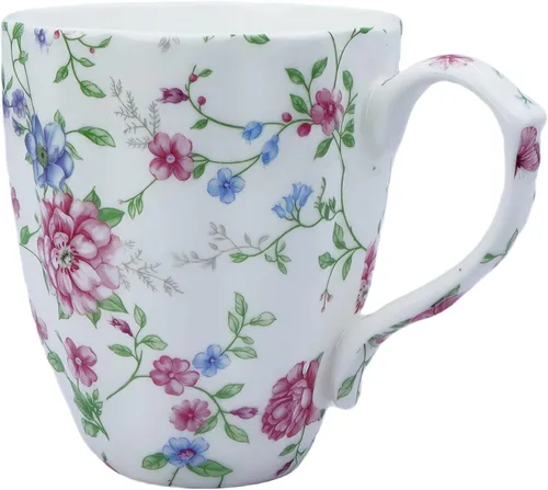 Vista 7 de Taza de café de porcelana de hueso de 14 onzas, taza de café con diseño floral, taza de té para mujeres, mamá, amiga (floral otoñal)