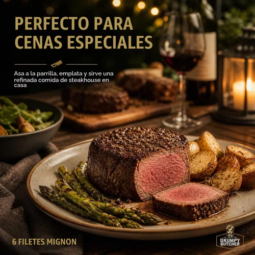 Vista 4 de Grumpy Butcher - Filetes de filete grande Mignon, paquete de 6 (8 onzas cada uno) – Filete de lomo de ternera tamaño Prime Steakhouse – Para entrega