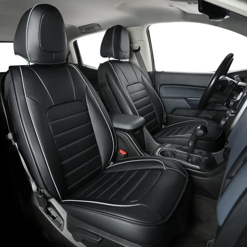 Vista 11 de LUCKYMAN CLUB Fundas de asiento Chevy Colorado para camión de trabajo Crew Cab Z71 LT ZR2 2015-2022 con piel sintética (negro)