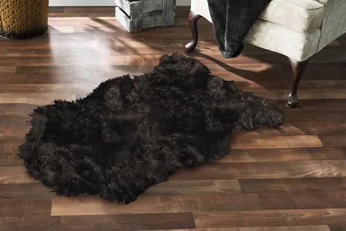 Vista 15 de Alfombra de piel sintética suave y sedosa, 2 x 4 pies, alfombra negra esponjosa fabricada en Francia, alfombra de piel de oveja, alfombra lanuda