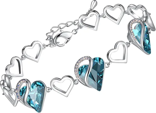 Vista 32 de Leafael Pulsera de eslabones de corazón infinito, piedra natal o piedra curativa para mujer, regalo de joyería de tono plateado para ella, cadena
