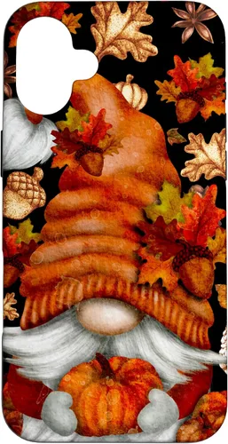 Vista 22 de iPhone 13 Lindo gnomo de Acción de Gracias calabaza otoño árbol otoño hojas caso