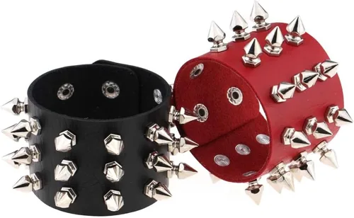 Vista 4 de FM FM42 Pulsera de piel sintética multicolor con remaches y hebilla ajustable, paquete de 2