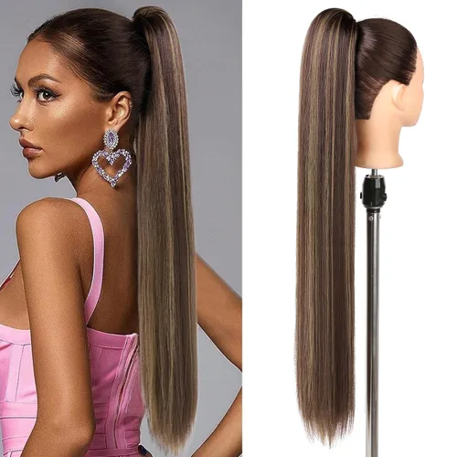 Vista 41 de SEIKEA Extensiones de cola de caballo con cordón, larga y recta, cola de caballo falsa, natural, suave, extensiones de cabello sintético resistente