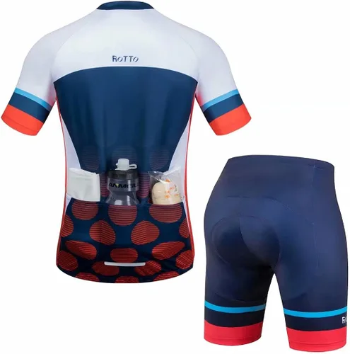 Vista 2 de ROTTO Mens Cycling Jersey Set Biking Outfit Short Sleeve Bike Shirt and Padded Shorts Racing Series