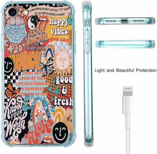 Vista 5 de Funda de Collage Estético para iPhone 7/8/SE2/SE3, Patrón de Citas Positivas, Funda TPU Única y Moderna Compatible con iPhone 7/8/SE2/SE3