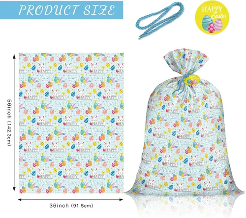Vista 2 de WRAPAHOLIC Bolsa de regalo grande de plástico de Pascua de 56 pulgadas, bolsa de bicicleta de conejo y huevo, envoltura de regalo para Pascua