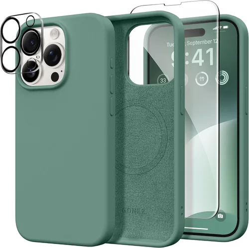 Vista 255 de GONEZ Funda magnética para iPhone 14, compatible con Magsafe, con protector de pantalla + protector de cámara, forro de microfibra antiarañazos