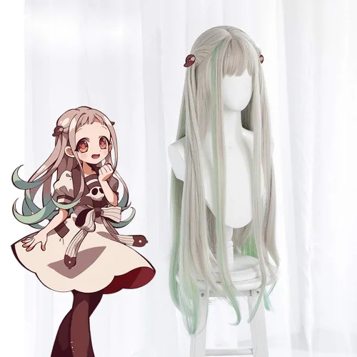 Vista 4 de JCvCX Anime Yashiro Nene - Peluca de cosplay gris con cabello largo y recto verde claro para Halloween