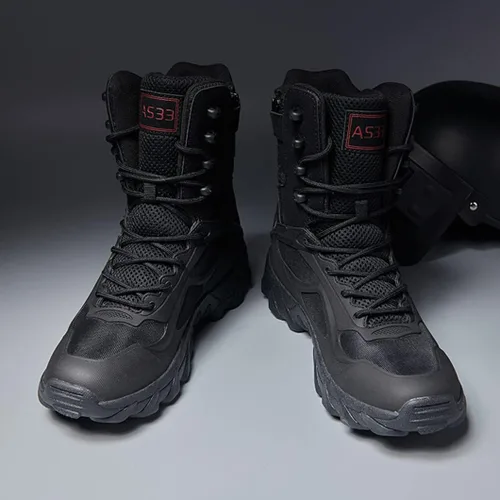 Vista 5 de Botas tácticas para hombre, botas militares de trabajo, botas de combate al aire libre para senderismo, motocicleta, escalada