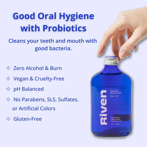 Vista 3 de Riven Enjuague bucal probiótico, paquete de 2 unidades, fabricado en Estados Unidos, enjuague oral equilibrador de pH con probióticos, sin flúor