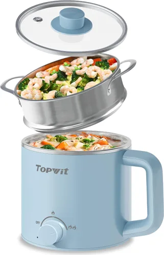 Vista 11 de Topwit Olla eléctrica, olla eléctrica, olla ramen de 1.6 L, olla eléctrica multifuncional para pasta, shabu-shabu, avena, sopa y huevo con Negro