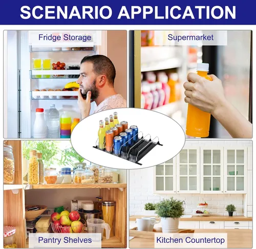 Vista 6 de uxcell Organizador de latas de soda para refrigerador, organizador de bebidas autoempujable para refrigerador, dispensador de bebidas ajustable