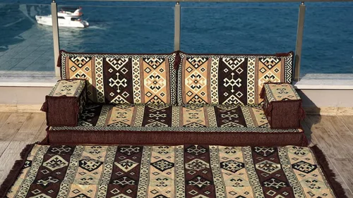 Vista 4 de arabicsofa Sofá de dos plazas marrón - Sofá oriental bajo con funda lavable - Juego modular árabe Majlis