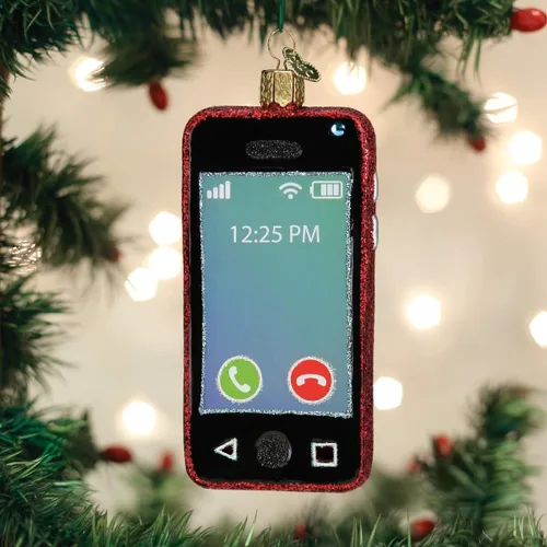 Vista 2 de Old World Christmas Adornos de vidrio soplado para teléfono inteligente para árbol de Navidad