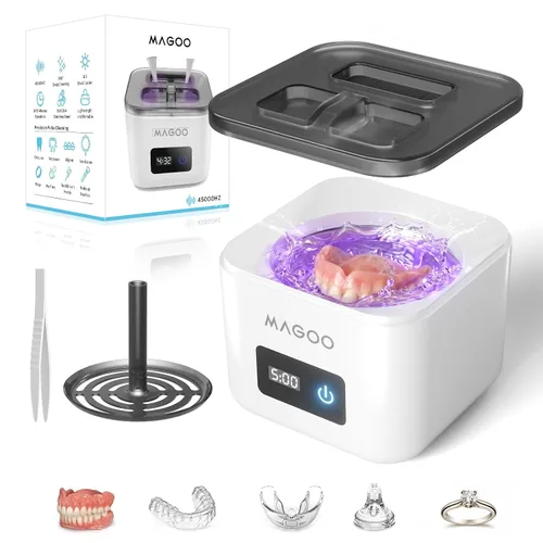 Vista 6 de Máquina limpiadora ultrasónica de retenedores, limpiador de dentaduras, limpiador dental y de joyas todo en uno para alineadores, protectores