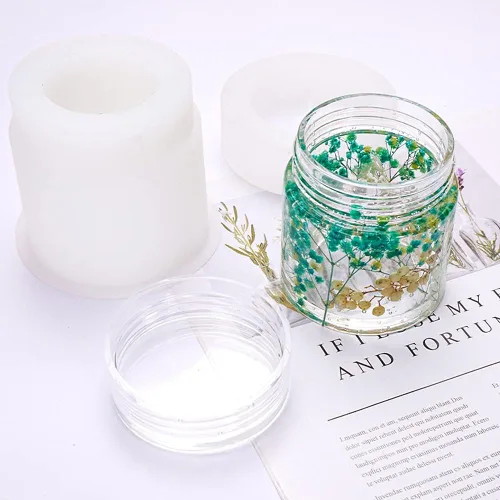 Vista 8 de Moldes de resina de 4 estilos para manualidades, tarro de almacenamiento de botellas con tapa, kit de moldes de epoxi de cristal, herramienta