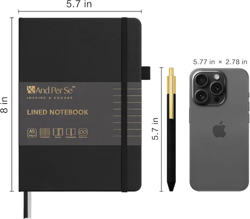 Vista 2 de &And Per Se Juego de diario y bolígrafo forrados (3 paquetes), cuaderno de tapa dura de cuero A5 con bolígrafo y juego de papelería, 160 páginas