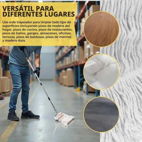 Vista 2 de Trapeador industrial comercial resistente, mopas de algodón húmedo de 59 pulgadas para limpieza de suelos, adecuadas para limpieza del hogar, taller