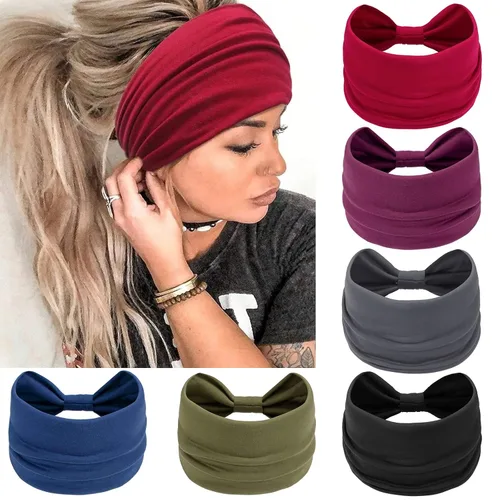 Vista 13 de Awumbuk Diademas anchas para mujeres anudadas antideslizantes bandas para la cabeza suaves diadema turbante accesorios para el cabello boho africano