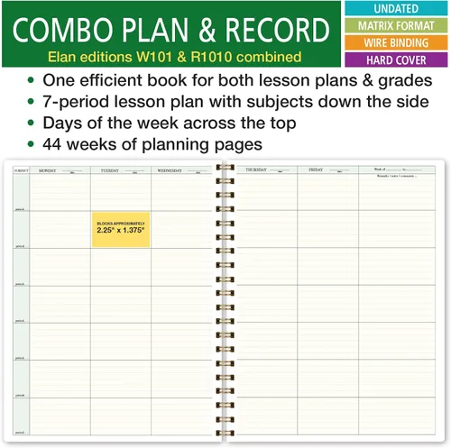Vista 3 de Elan Publishing Company Plan de combinación de tapa dura y libro de registros: un libro eficiente de 8.5 x 11 pulgadas para planes de lecciones