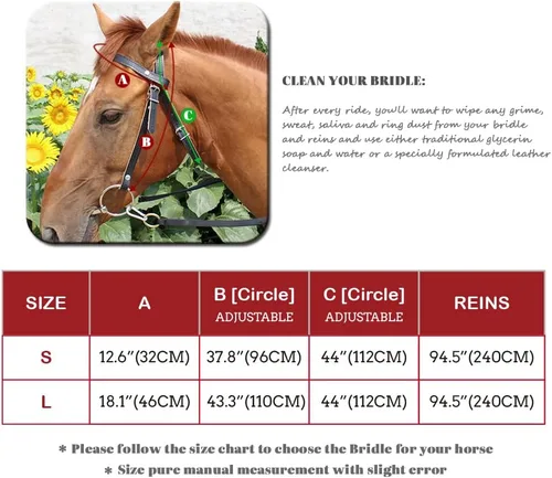 Vista 2 de Brida de cuero para caballos, bridas ajustables para caballos con puntas y riendas de cuero desmontables