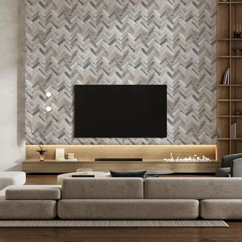 Vista 4 de Yipscazo 10 Láminas de Azulejos Adhesivos con Patrón de Madera en Espiga para Salpicadero de Cocina, Azulejos de PVC Resistentes al Calor