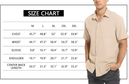 Vista 6 de TUREFACE Camisa casual con botones para hombre, camisas de vestir de algodón de manga corta