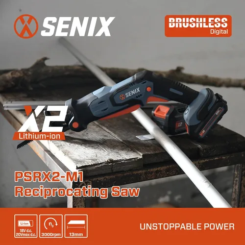Vista 4 de SENIX PSRX2-M1-0 X2 20 Volt Max* Sierra alternativa compacta de 1/2 pulgada, velocidad variable, 2800 SPM máximo, abrazadera de hoja sin