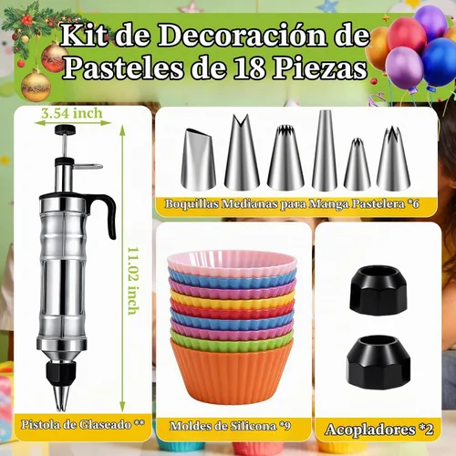 Vista 6 de Suuker Juego de jeringas para decoración de postres, kit de tuberías de glaseado de acero inoxidable, herramientas de decoración de pasteles con 6
