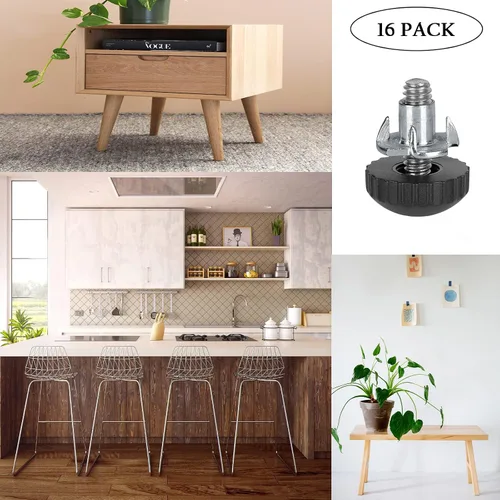 Vista 5 de Anwenk Niveladores de muebles de acero inoxidable de 1/4 pies, niveladores ajustables para mesa y silla, deslizadores de pies, paquete de 16
