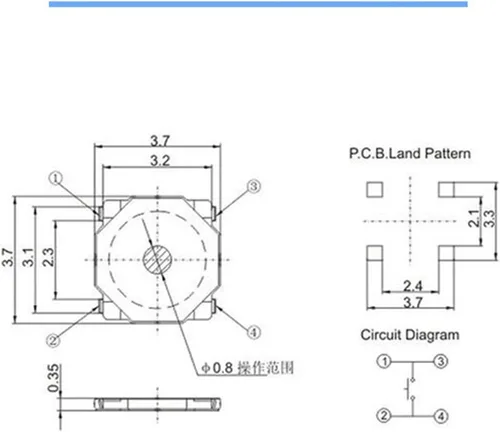Vista 2 de GATSUN Industrial Switches 100PCS Metal Dome 3.7 * 3.7 * 0.35mm Thin Film Touch Switch 4 Feet Foot Patch Micro Button Switch 3.7 * 3.7 * 0.35MM