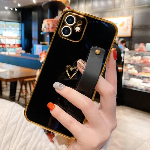 Vista 8 de LLZ.COQUE Funda compatible con iPhone 12 para mujeres y niñas, parachoques chapado de lujo con bonito diseño de corazón de amor, soporte de correa