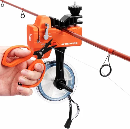 Vista 7 de KastKing Kalibrate - Enrollador de línea de pesca y tijeras de trenzado de 5 pulgadas, con contador de líneas, accesorios patentados, portátil